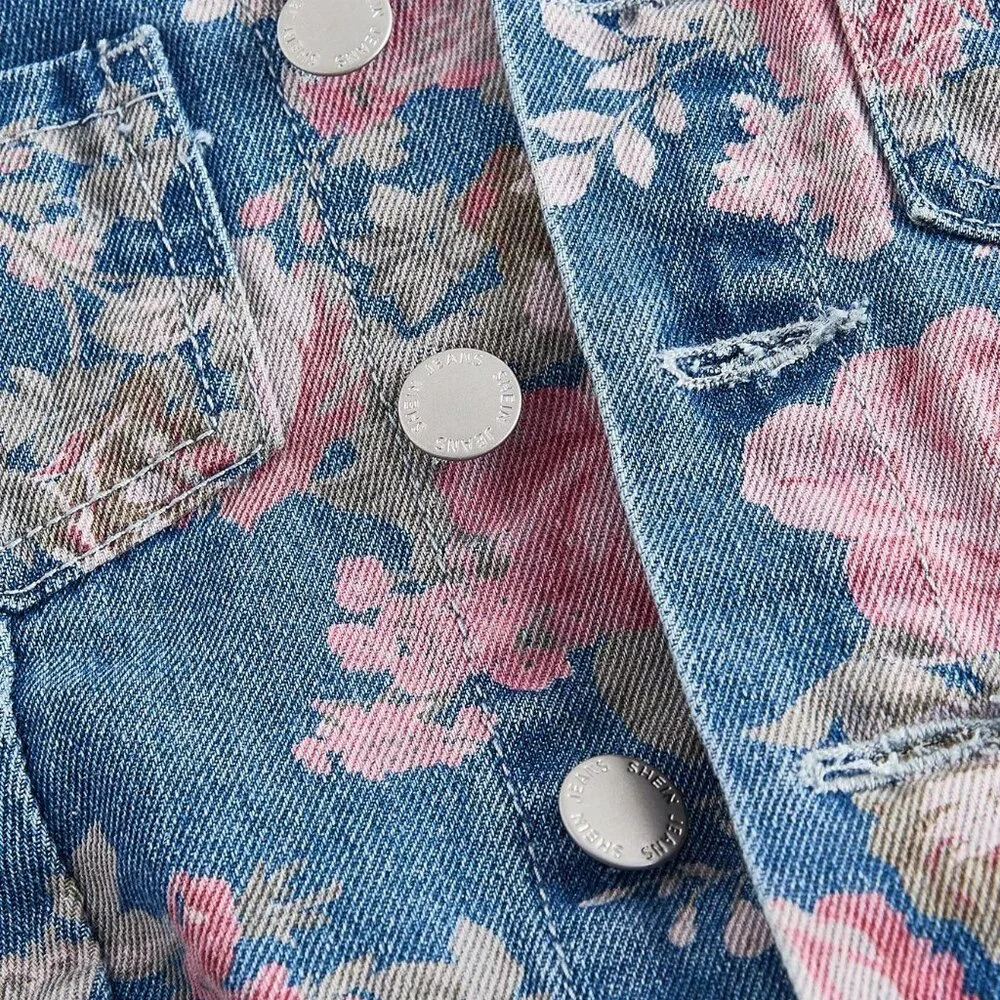 Medium Wash Boho Women's Floral Denim Jumpsuit - Picture 3 of 4